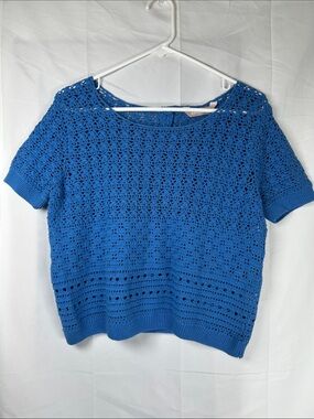 A Wear Crochet Crop Sweater Top Women’s Medium 8 Blue Open Knit